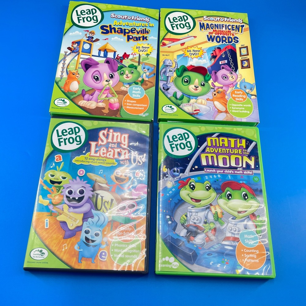 Leap Frog 4 DVD Lot Educational Math Phonics Shapes Home School Preschool Cases